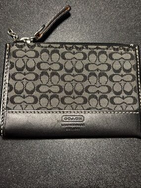 Coach Black Signature Zip Small Canvas Card Case